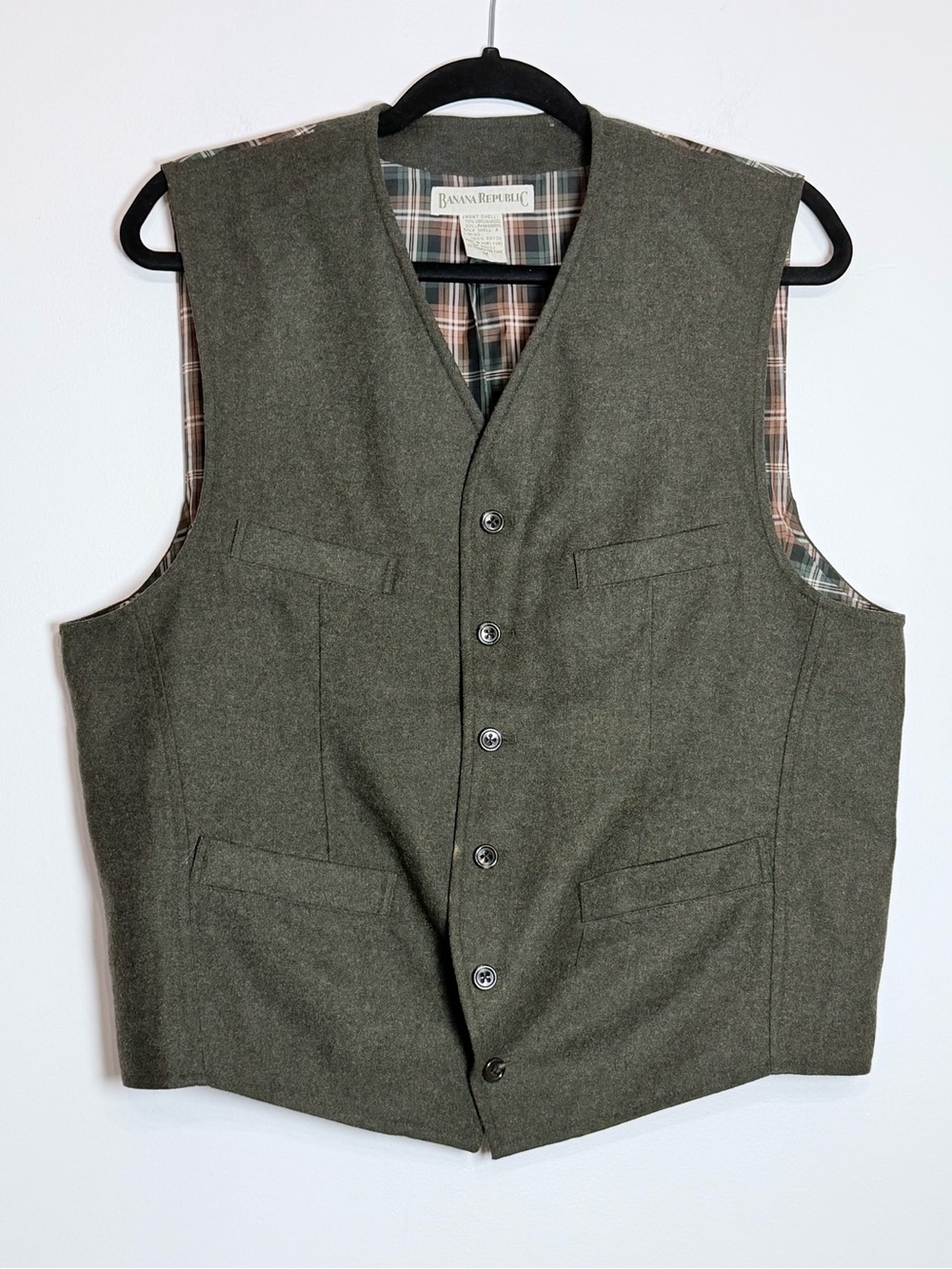Vintage 90s Banana Republic Wool Green Plaid Back Vest Men’s M